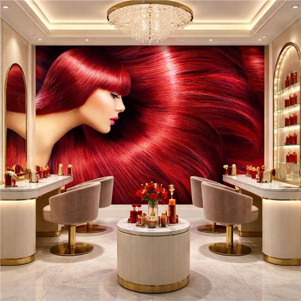 Kırmızı Saç Temalı Güzellik Salonu ve Kadın Kuaförü Duvar Kağıdı